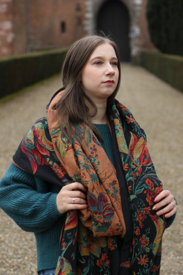 Baby wrap Yaro Floral Trio Black Red Green Yellow Tencel - Woven Baby Wrap