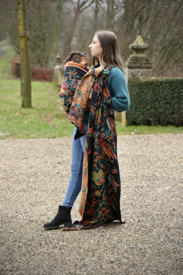 Baby wrap Yaro Floral Trio Black Red Green Yellow Tencel - Woven Baby Wrap