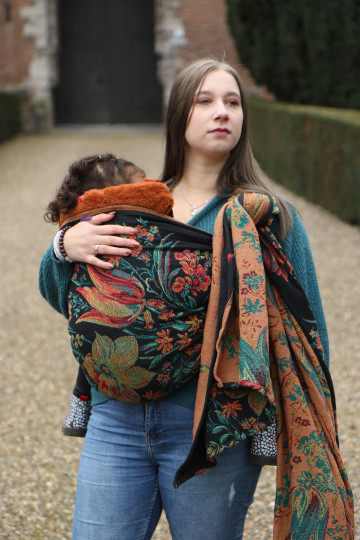 Baby wrap Yaro Floral Trio Black Red Green Yellow Tencel - Woven Baby Wrap