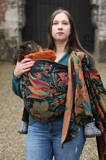 Baby wrap Yaro Floral Trio Black Red Green Yellow Tencel - Woven Baby Wrap