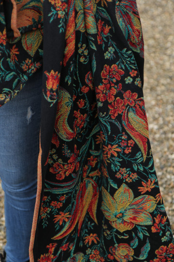 Baby wrap Yaro Floral Trio Black Red Green Yellow Tencel - Woven Baby Wrap