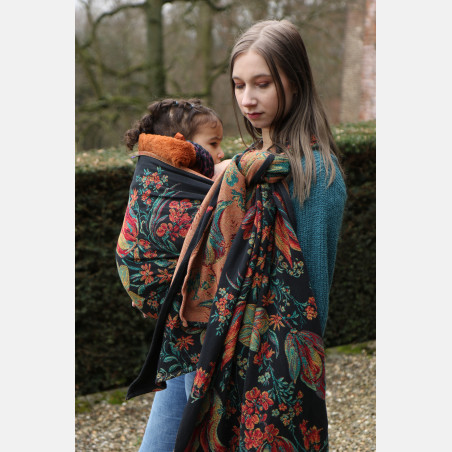 Baby wrap Yaro Floral Trio Black Red Green Yellow Tencel - Woven Baby Wrap