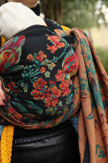Baby wrap Yaro Floral Trio Black Red Green Yellow Tencel - Woven Baby Wrap