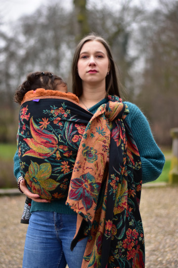 Baby wrap Yaro Floral Trio Black Red Green Yellow Tencel - Woven Baby Wrap