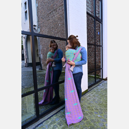Yaro Kite Duo Yellow Blue Pink Wool - Geweven Draagdoek