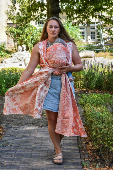 Yaro Flowersnake Duo Brick Orange Linen - Geweven Draagdoek