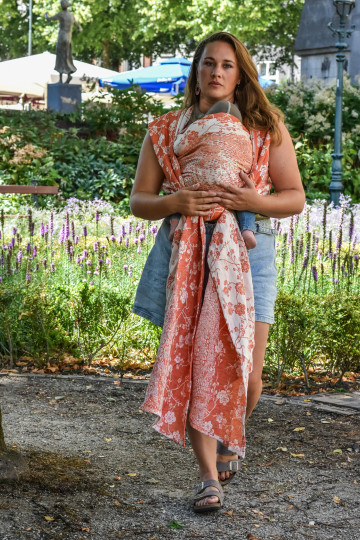 Yaro Flowersnake Duo Brick Orange Linen - Geweven Draagdoek